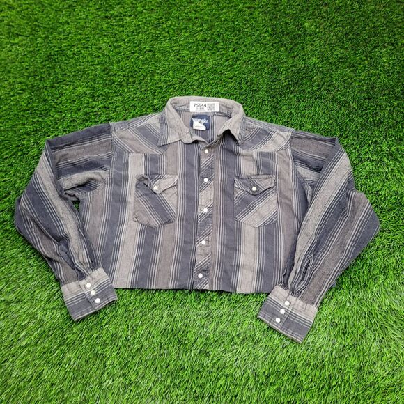 Wrangler Cropped Snap Button Shirt Womens XL 23x18 Gray - Picture 1 of 12